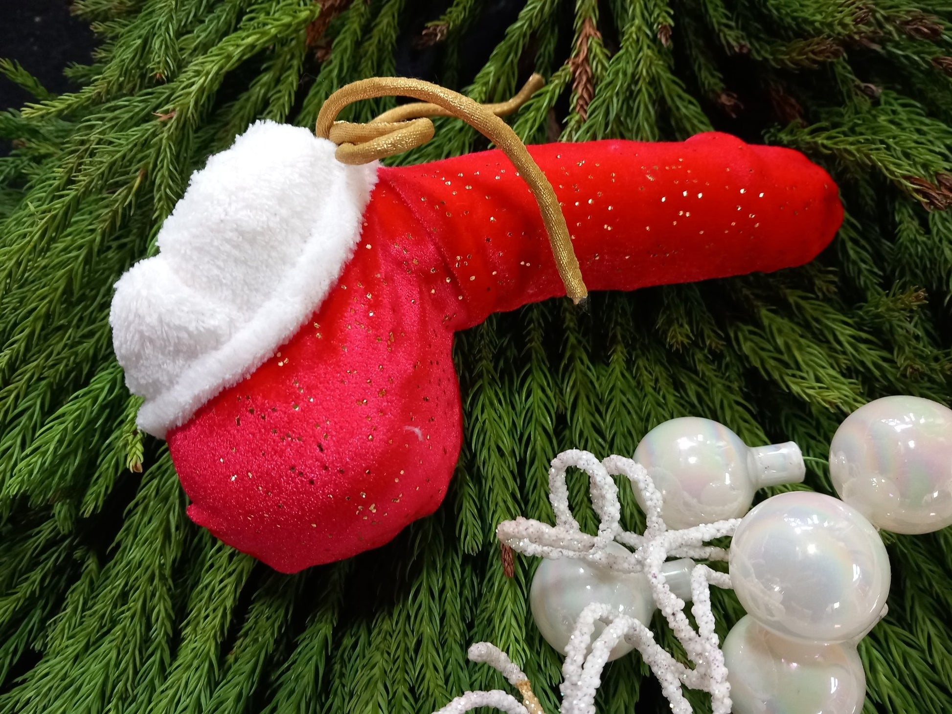 Santa Claus Juwelensäckchen Lycra Samt rot Nikolaus Willy Pyjama mit Pelzrand - YourSensualSecrets - YourSensualSecrets