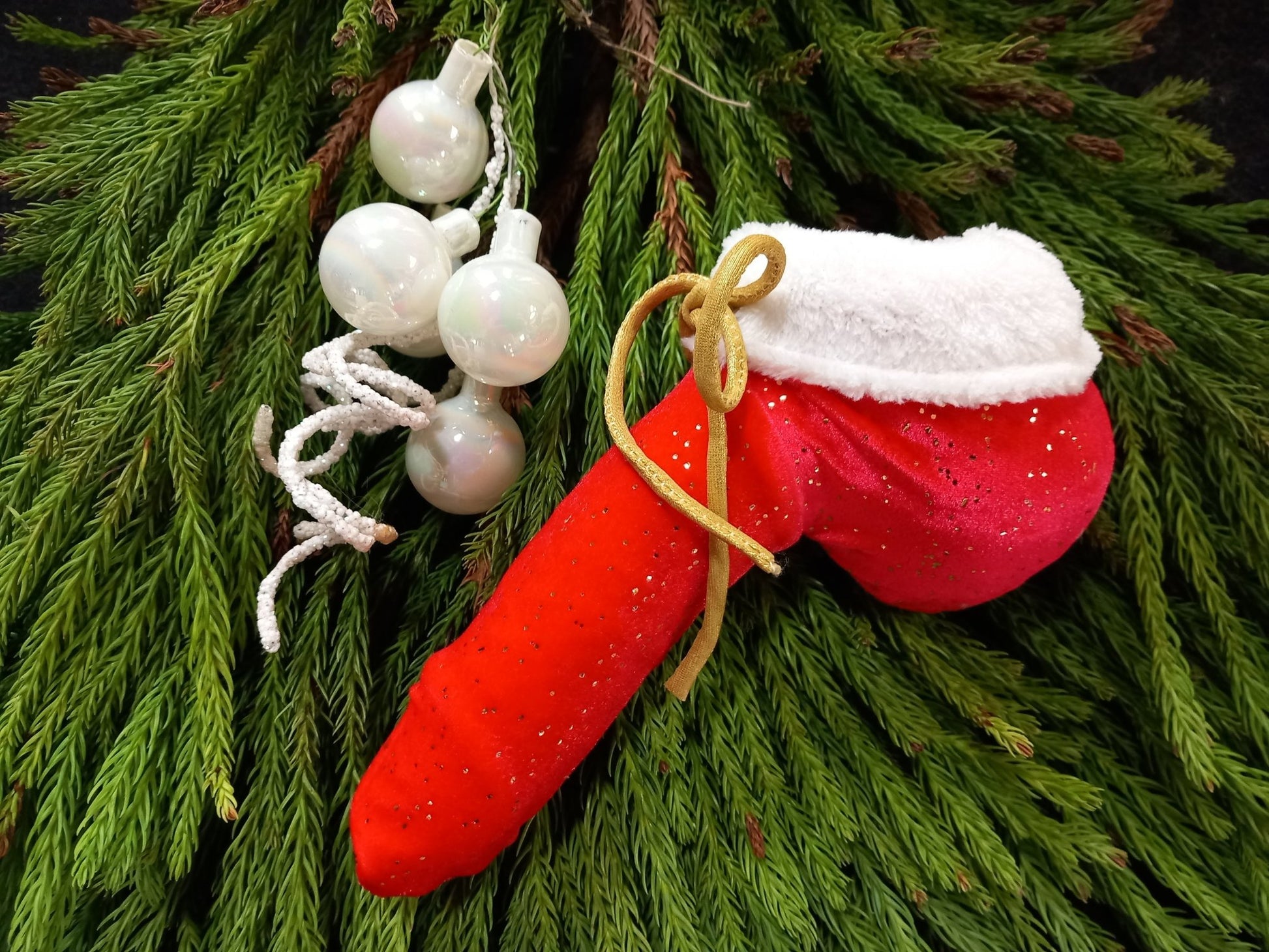 Santa Claus Juwelensäckchen Lycra Samt rot Nikolaus Willy Pyjama mit Pelzrand - YourSensualSecrets - YourSensualSecrets