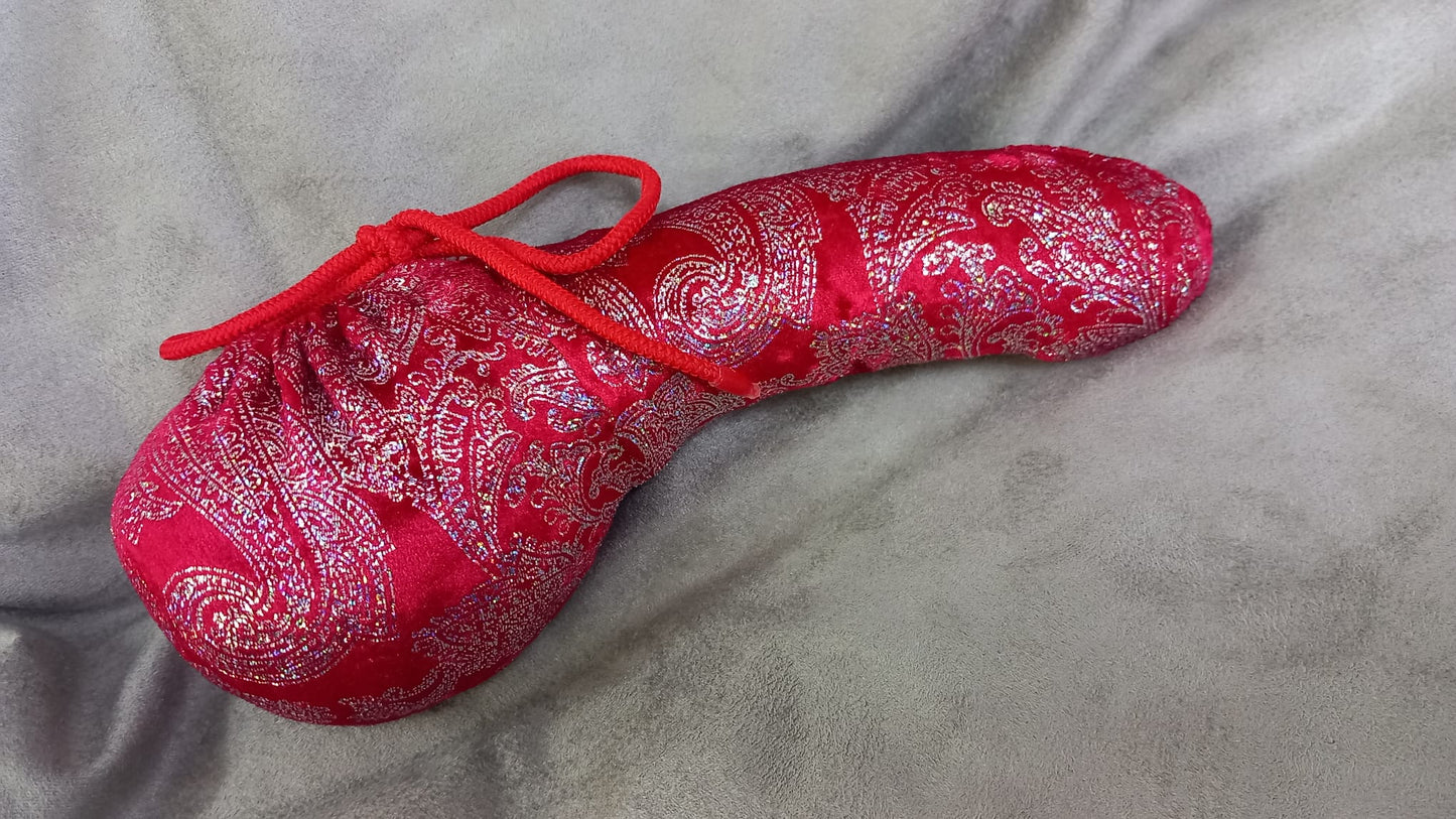 Penissocke Lümmeltüte Juwelensäckchen roter Samt mit silber Hologramm Paisley Ornmente Onesleeve Willy - Pyjama - SEXSENSE