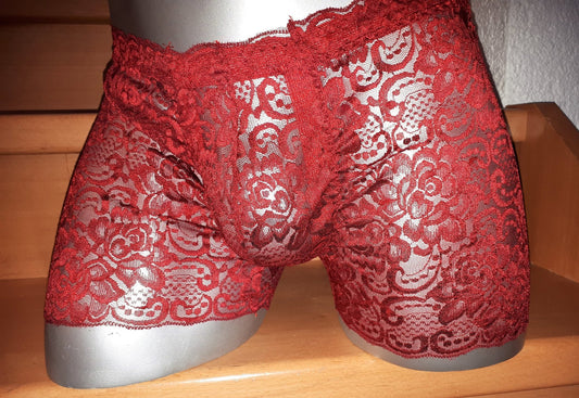 Boxershorts elastische Spitze dunkelrot transparent feminin - SEXSENSE