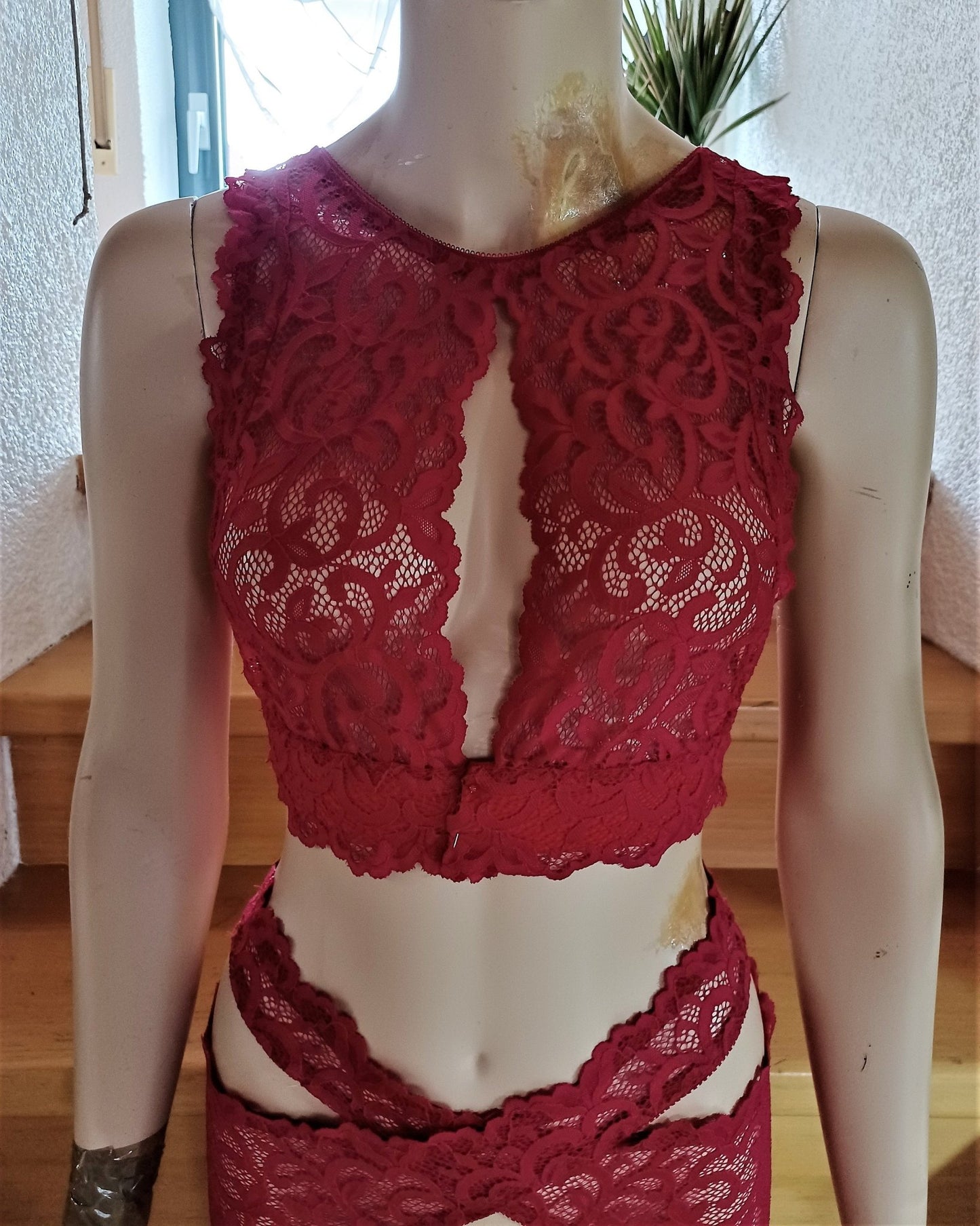 Bustier BH Unterwäsche elastische Spitze himbeerrot Top Shirt Unikat - SEXSENSE