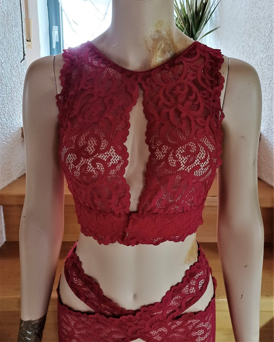 Bustier BH Unterwäsche elastische Spitze himbeerrot Top Shirt Unikat - SEXSENSE