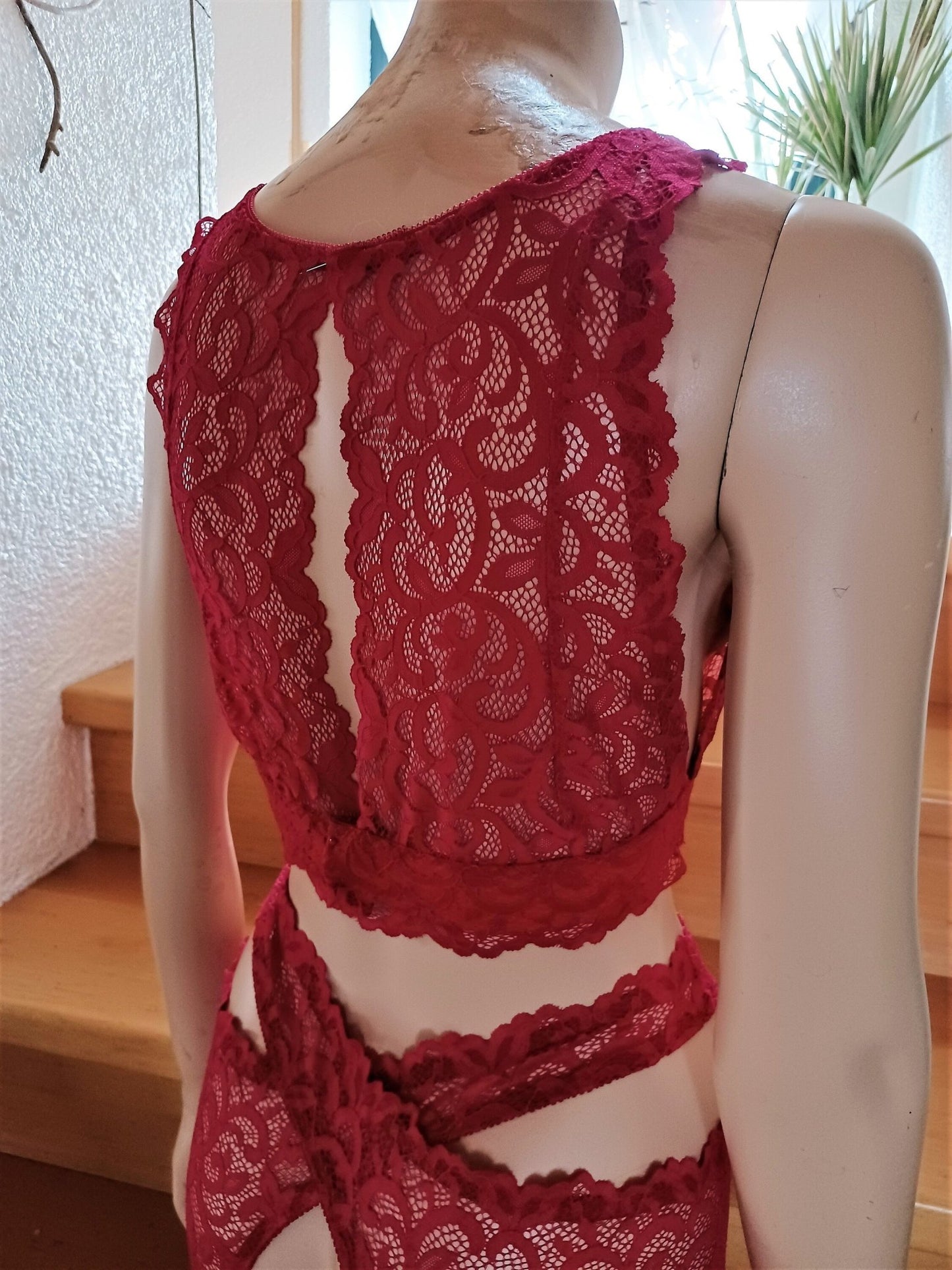 Bustier BH Unterwäsche elastische Spitze himbeerrot Top Shirt Unikat - SEXSENSE