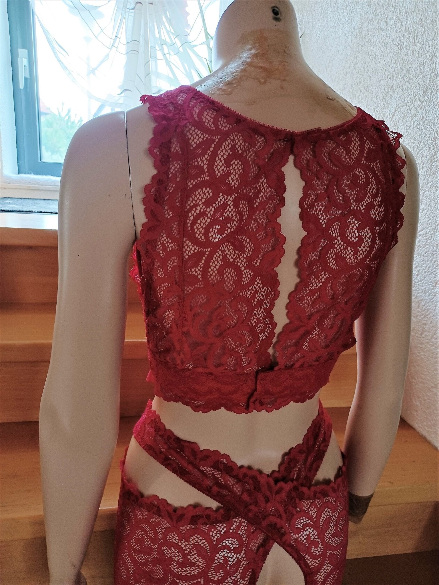 Bustier BH Unterwäsche elastische Spitze himbeerrot Top Shirt Unikat - SEXSENSE