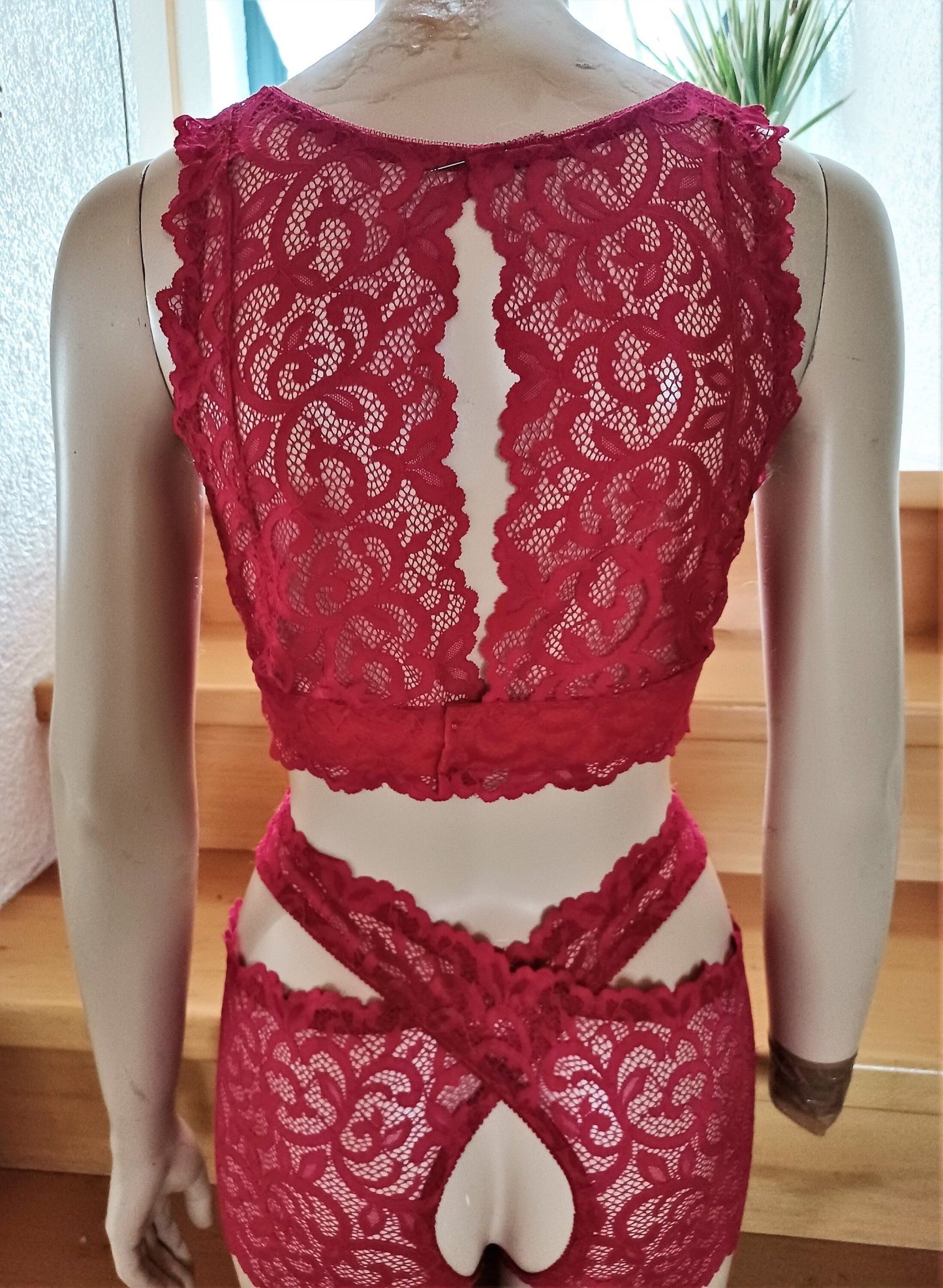 Bustier BH Unterwäsche elastische Spitze himbeerrot Top Shirt Unikat - SEXSENSE