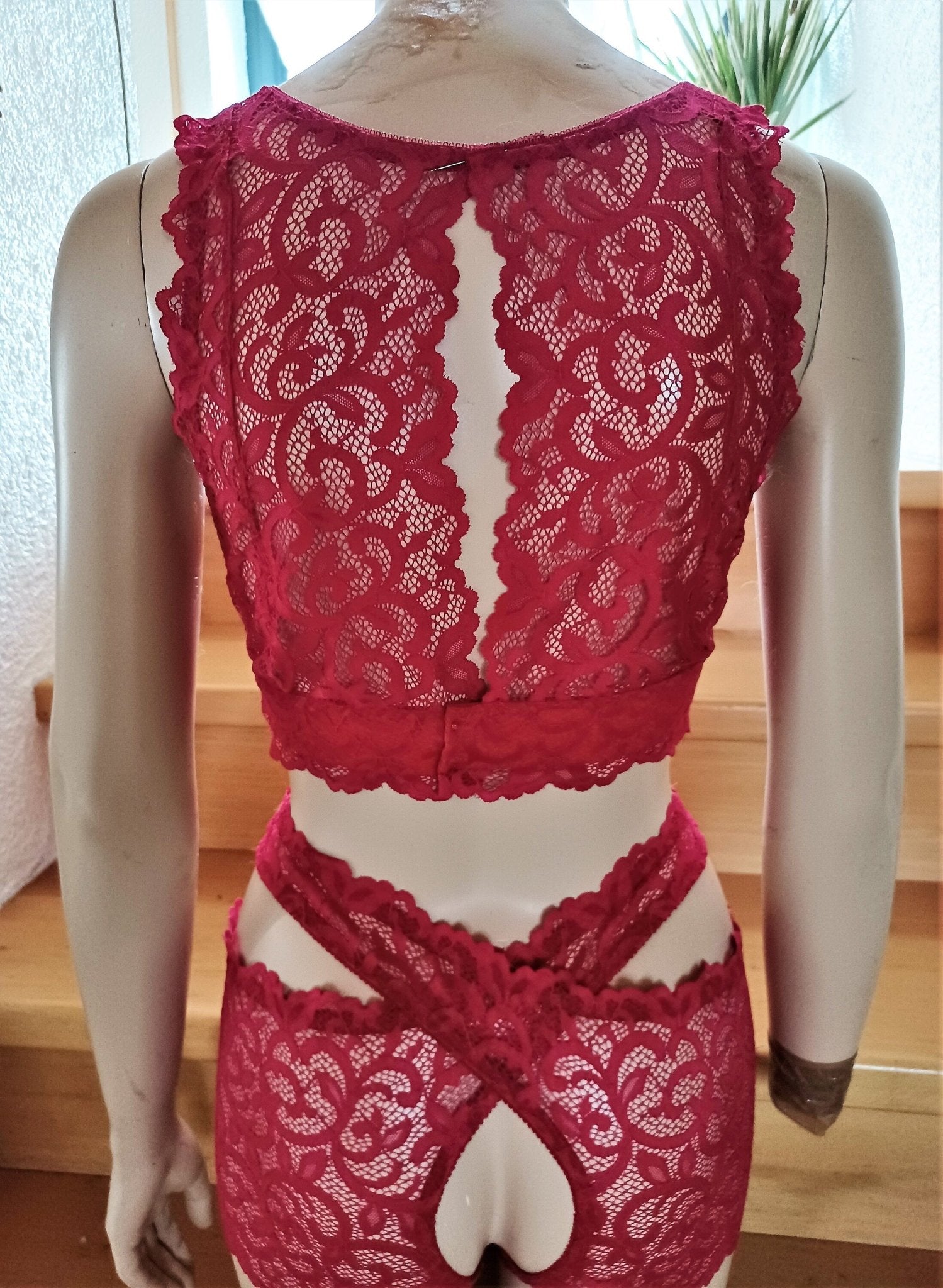 Bustier BH Unterwäsche elastische Spitze himbeerrot Top Shirt Unikat - SEXSENSE