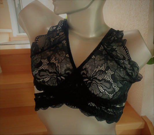 Bustier BH 2 - teiliges Top - Shirt Sissy en femme aus elastische schwarzer Spitze - SEXSENSE