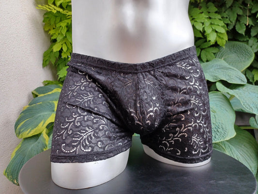 Boxershorts Spitze schwarz elastisch transparent enganliegend sexy - SEXSENSE