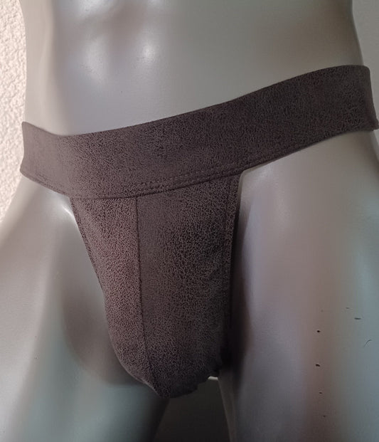 Wasch - Leder Badehose String Suede für Herren Antikleder grau - SEXSENSE