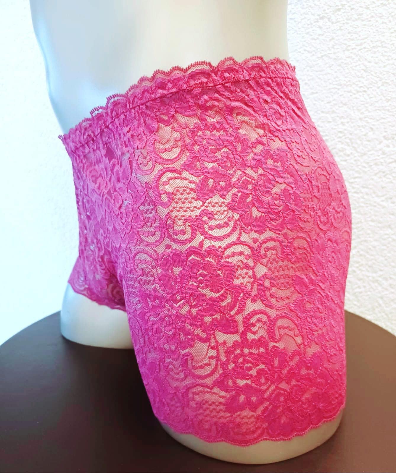 Boxershorts elastische magenta/pink Spitze transparent feminin - SEXSENSE