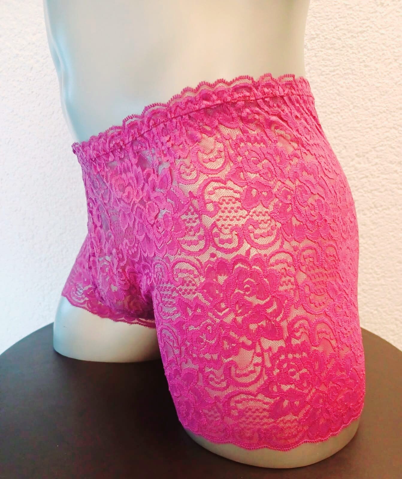 Boxershorts elastische magenta/pink Spitze transparent feminin - SEXSENSE