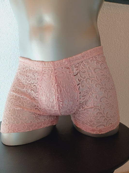 Boxershorts Spitze puder - rosa elastisch transparent enganliegend sexy - SEXSENSE