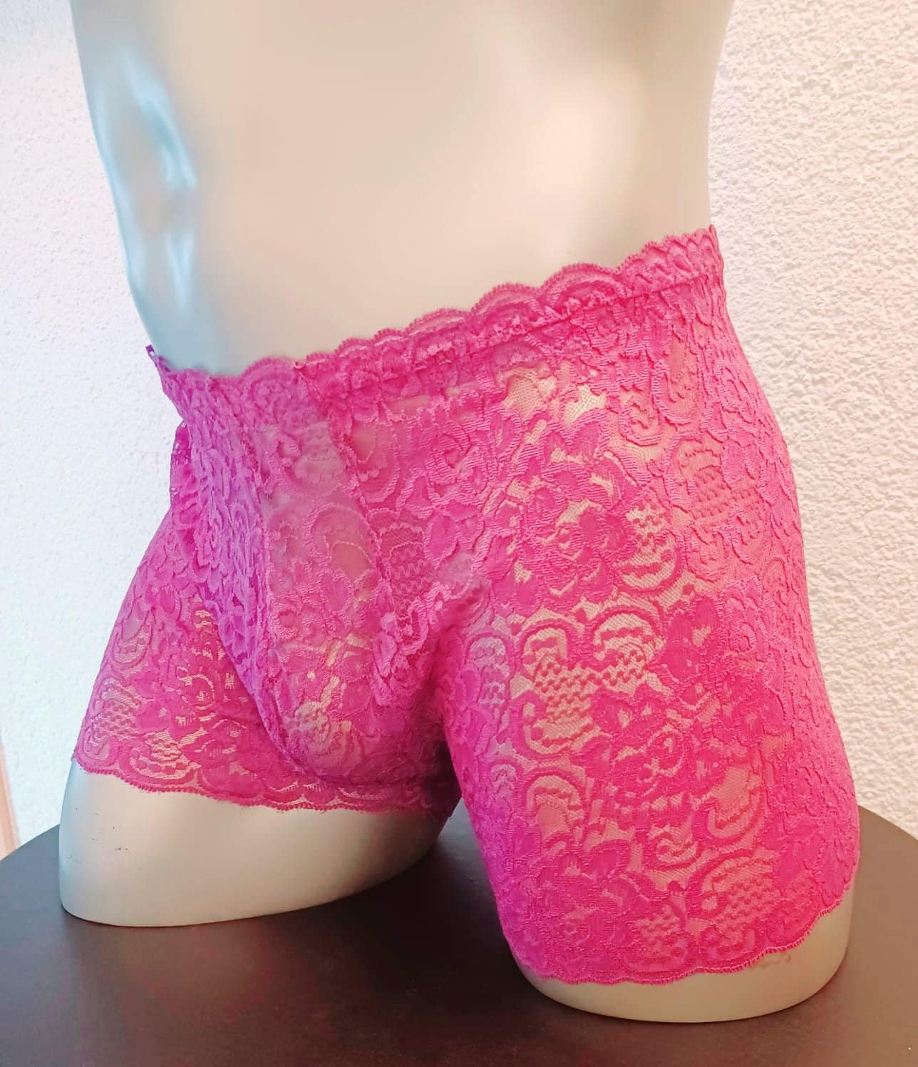Boxershorts elastische magenta/pink Spitze transparent feminin - SEXSENSE
