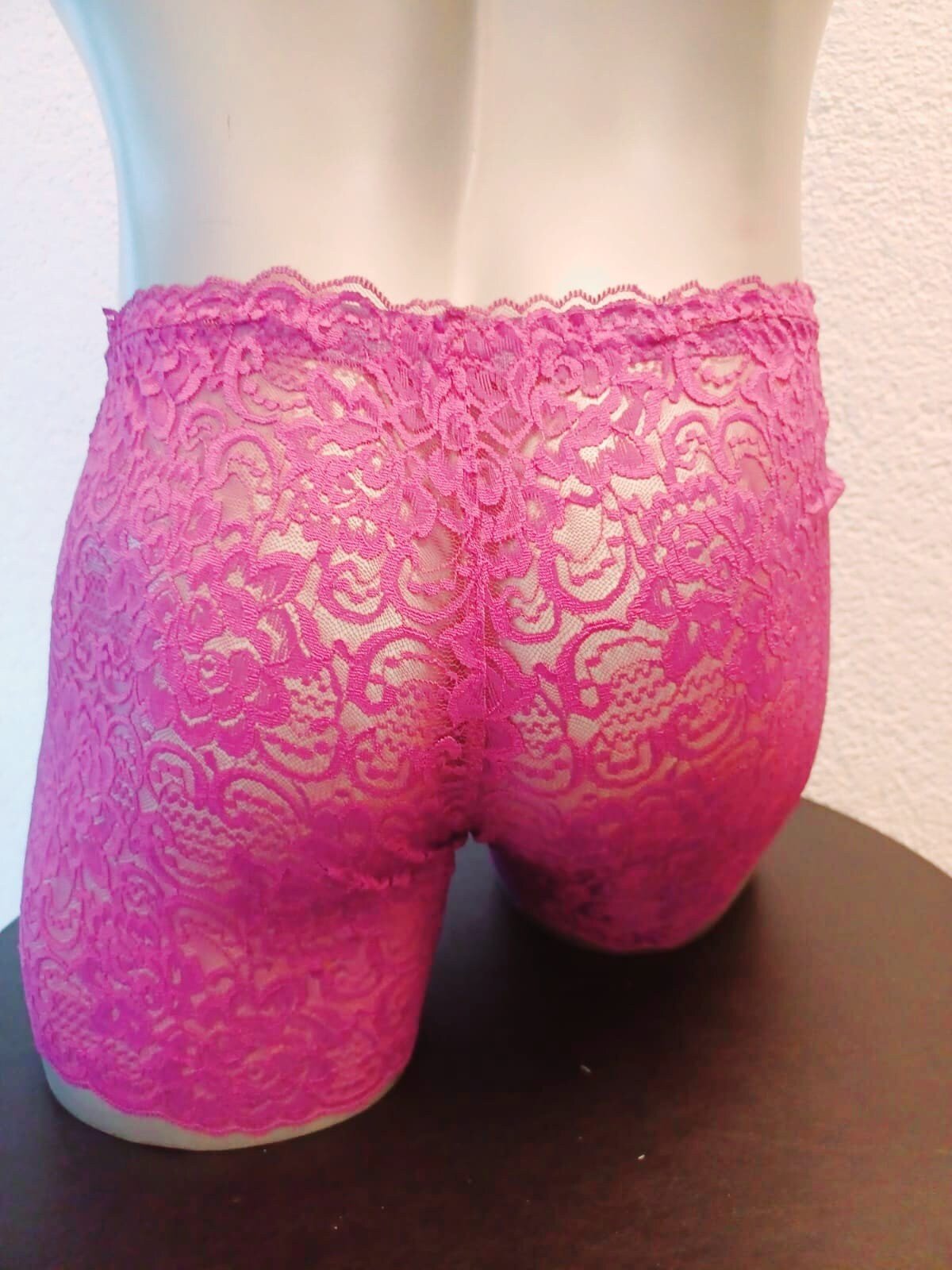Boxershorts elastische magenta/pink Spitze transparent feminin - SEXSENSE