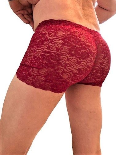 Boxershorts elastische hellrot Spitze transparent feminin - SEXSENSE