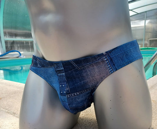 Badehose full Butt elastisches Scuba Jersey Jeans Optik - SEXSENSE