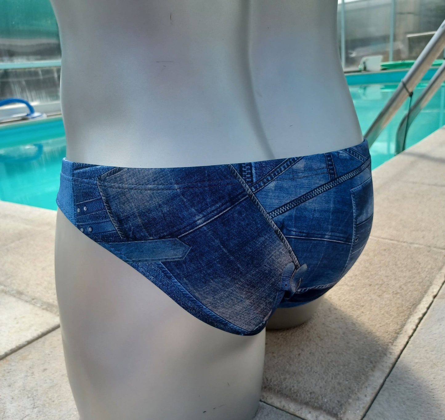 Badehose full Butt elastisches Scuba Jersey Jeans Optik - SEXSENSE