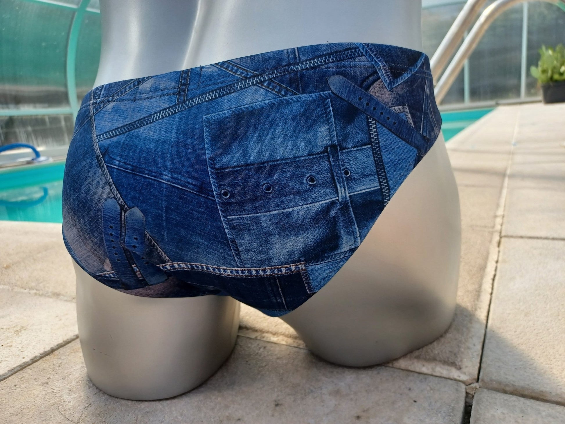 Badehose full Butt elastisches Scuba Jersey Jeans Optik - SEXSENSE