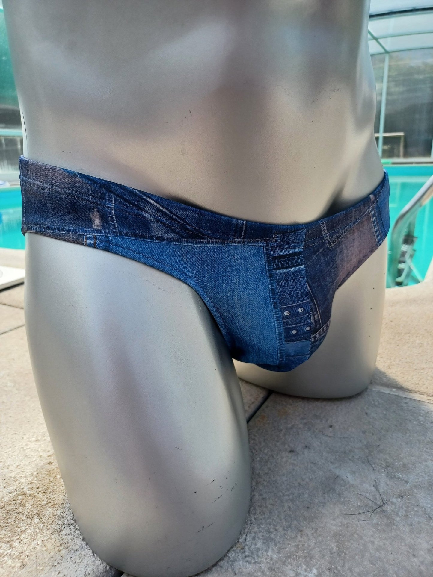 Badehose full Butt elastisches Scuba Jersey Jeans Optik - SEXSENSE