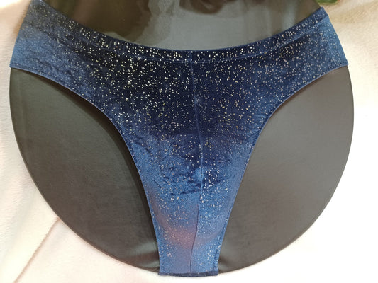 Herren - Badehose oder Slip full Butt elastisches Lycra Samt dunkelblau mit Gold Gr . XL Unikat - SEXSENSE