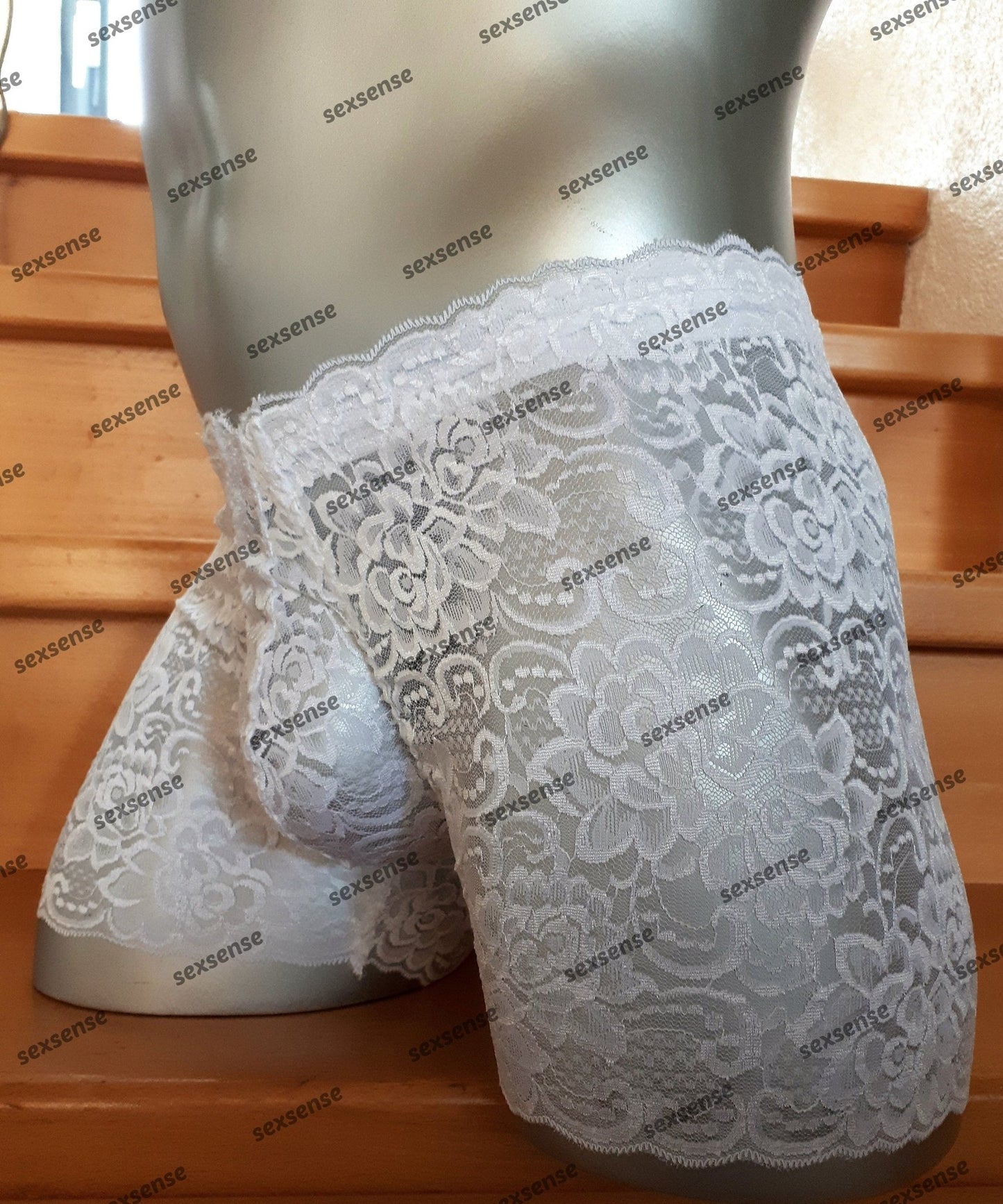 Boxershorts elastische weiße Spitze transparent feminin - SEXSENSE