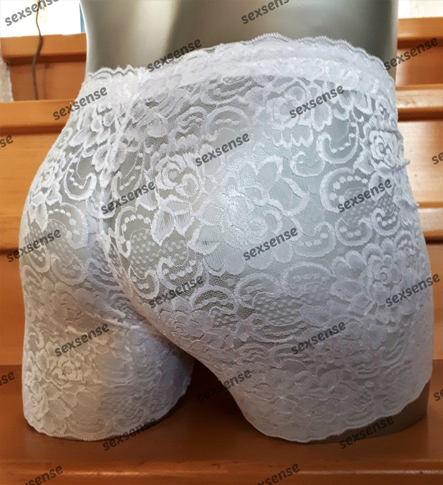 Boxershorts elastische weiße Spitze transparent feminin - SEXSENSE