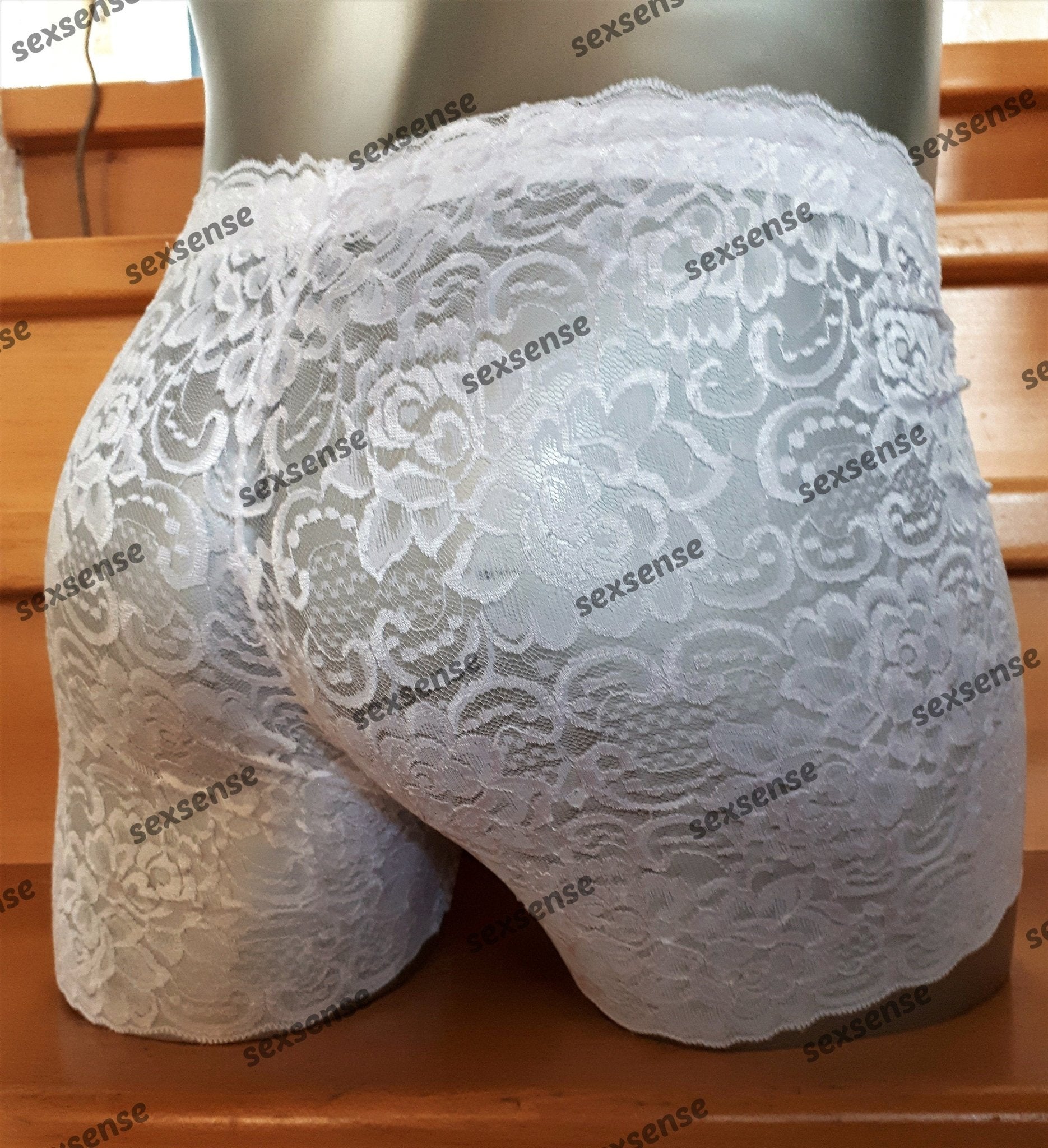 Boxershorts elastische weiße Spitze transparent feminin - SEXSENSE