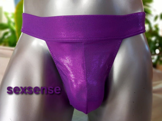 Herren String Badehose lila metallic elastisch Jersey - SEXSENSE
