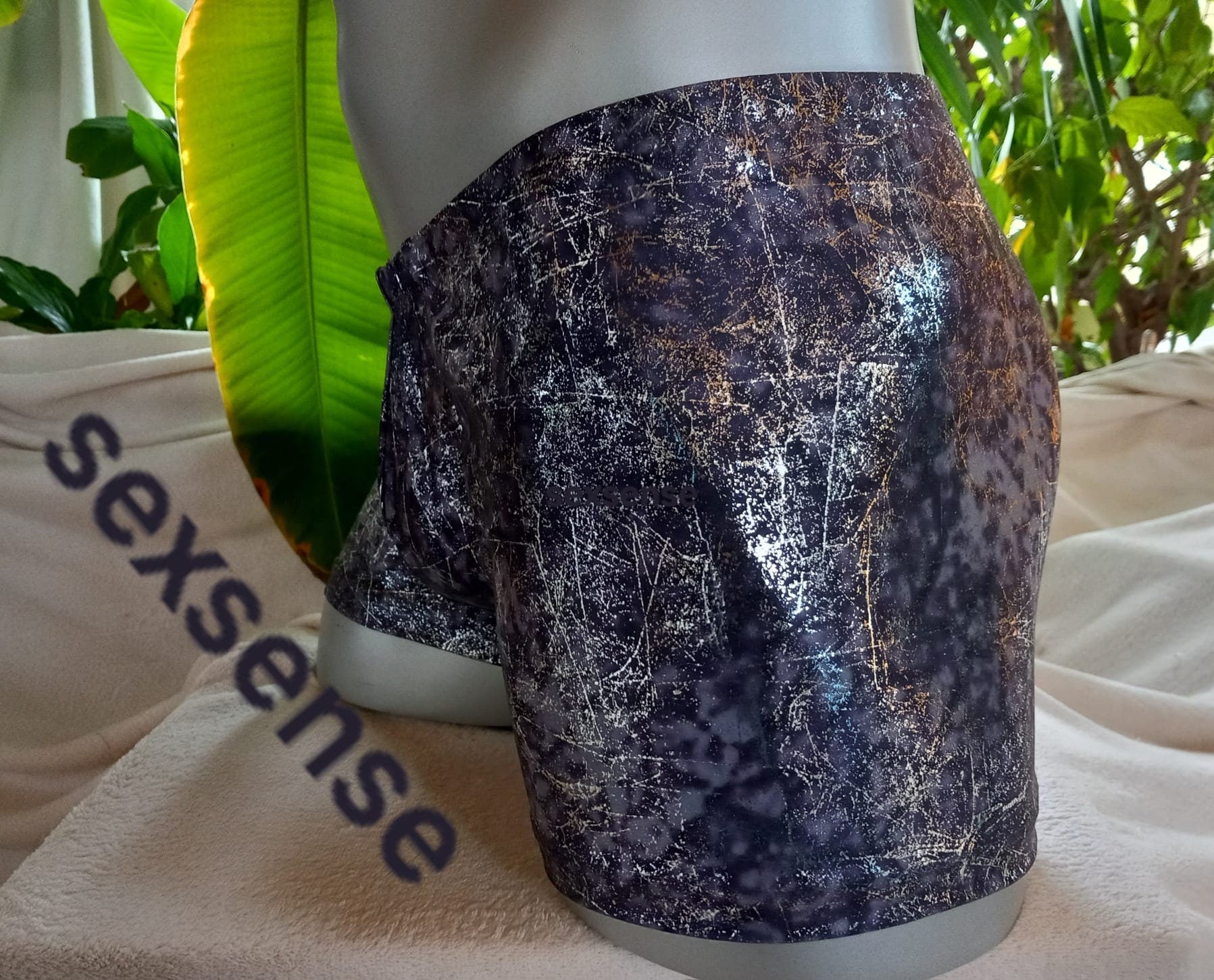 Boxershorts Badeshorts elastisch Jersey schwarz/grau/Silber - SEXSENSE