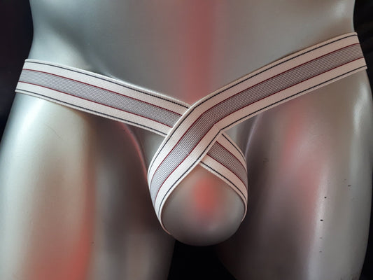 Sling Thong Jockstrap ouvert Push Up Slip G - String weiß mit Streifen - SEXSENSE