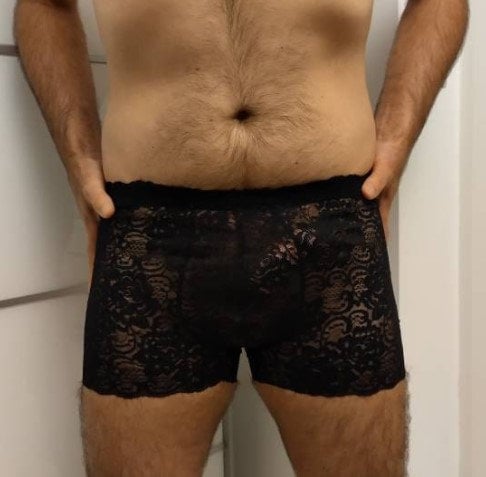 Boxershorts elastische Spitze schwarz transparent feminin - SEXSENSE