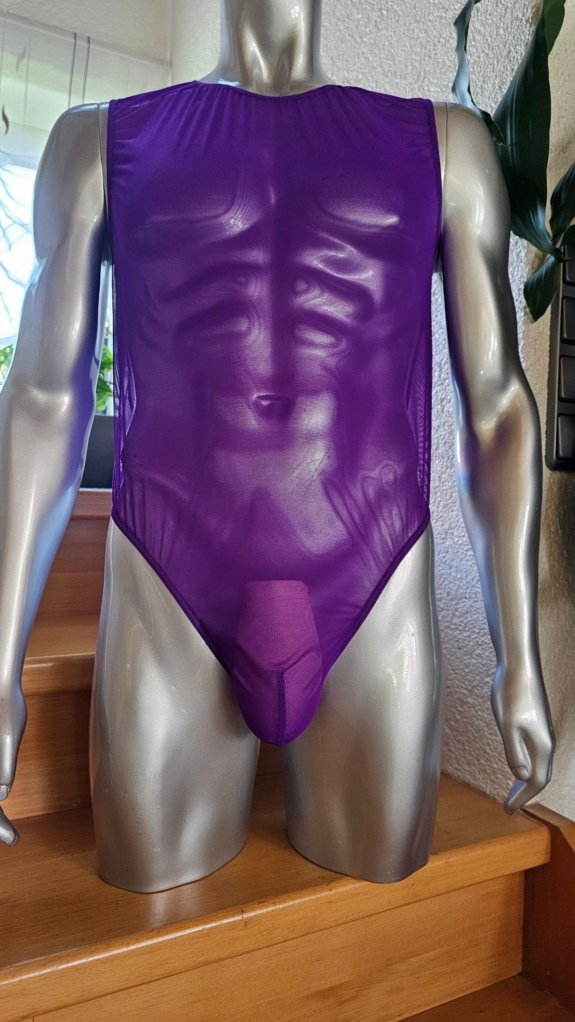 Herren String - Body Unterwäsche elastisch schwarz Nylon Mesh transparent - YourSensualSecrets