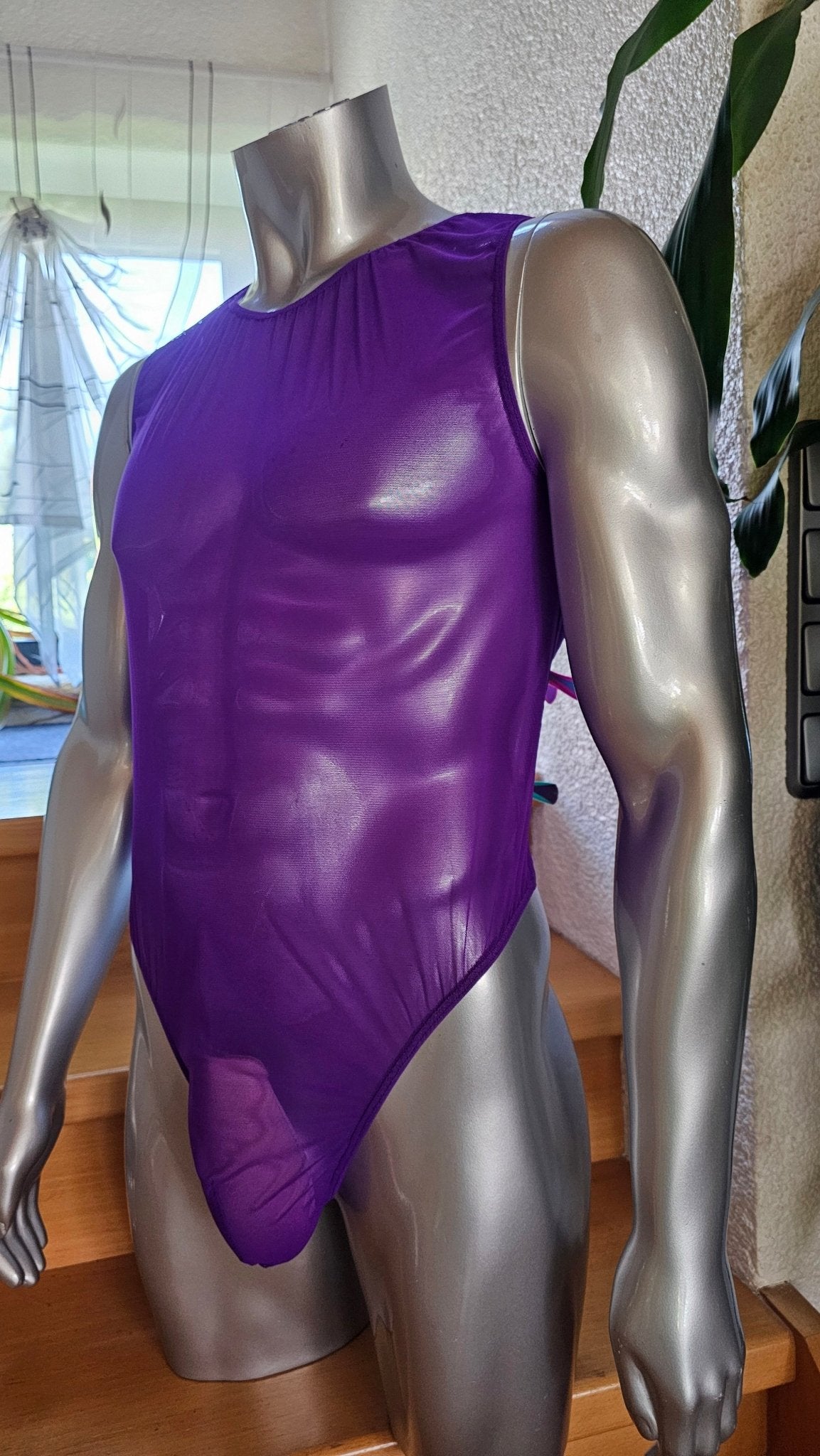 Herren String - Body Unterwäsche elastisch schwarz Nylon Mesh transparent - YourSensualSecrets