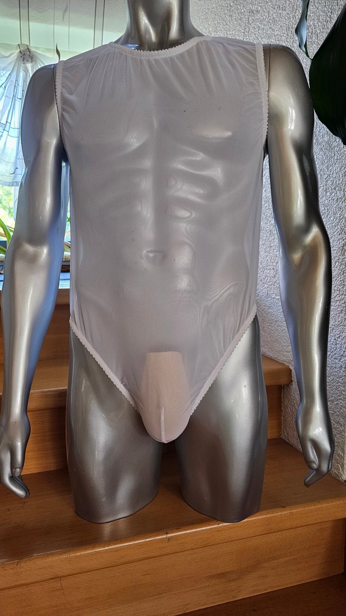 Herren String - Body Unterwäsche elastisch schwarz Nylon Mesh transparent - YourSensualSecrets