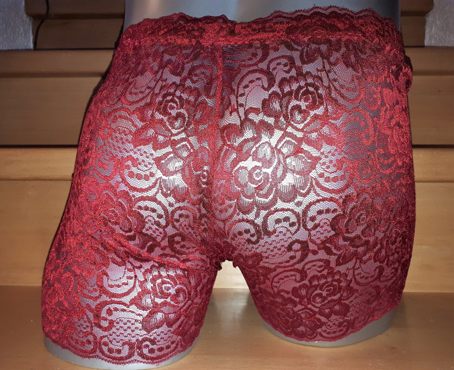 Boxershorts elastische Spitze dunkelrot transparent feminin - SEXSENSE